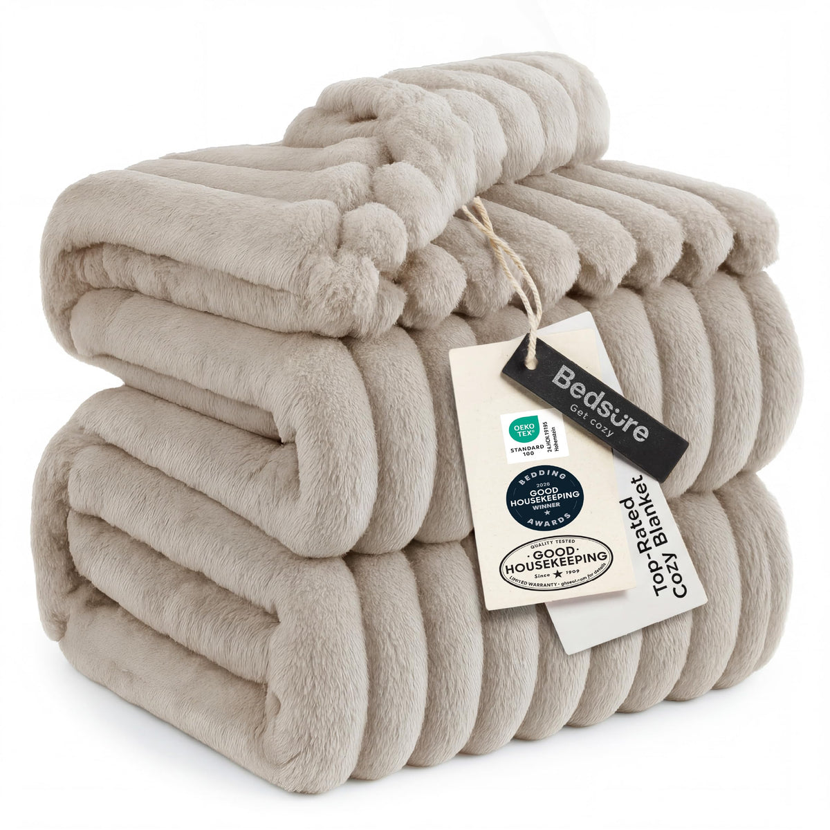 Bedsure Soft Cal Size Blanket for Bed Beige 102"x96"