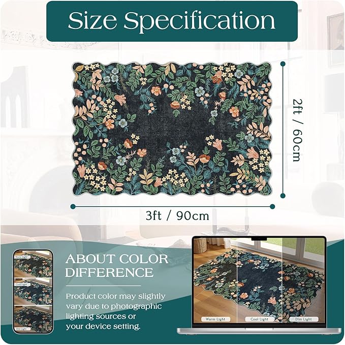 Othilic Front Door Mat Outside Entrance - 2x3 Dark Navy Floral Non-Slip Washable Doormat Indoor Outdoor Mat Boho Vintage Entry Rug Small Throw Rugs for Entryway Kitchen Front Porch Decor
