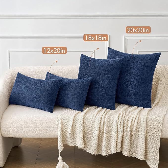 MIULEE Soft Chenille Throw Pillow Covers Navy Blue 20x20 Inch Pack of 2