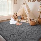 Dark Grey Rugs for Bedroom: 4x6 Fluffy Shag Soft Washable Rug Fuzzy Plush Indoor Carpet for Living Room Kids Girls Boys Room Nursery Dorm (Grey, 4'x6')
