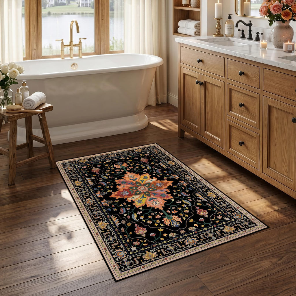 RELEANY Washable Area Rug, Small 2'6"x4', Black/Colorful