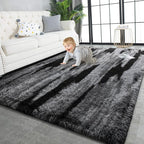 TWINNIS Super Soft Shaggy Rugs Fluffy Carpets, 5x8 Feet, Indoor Modern Plush Area Rugs for Living Room Bedroom Kids Room Nursery Home Decor, Upgrade Anti-Skid Rectangular Fuzzy Rug, Black Gray