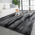 TWINNIS Super Soft Shaggy Rugs Fluffy Carpets, 5x8 Feet, Indoor Modern Plush Area Rugs for Living Room Bedroom Kids Room Nursery Home Decor, Upgrade Anti-Skid Rectangular Fuzzy Rug, Black Gray