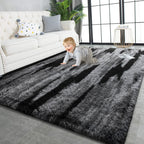 TWINNIS Super Soft Shaggy Rugs Fluffy Carpets, 5x8 Feet, Indoor Modern Plush Area Rugs for Living Room Bedroom Kids Room Nursery Home Decor, Upgrade Anti-Skid Rectangular Fuzzy Rug, Black Gray