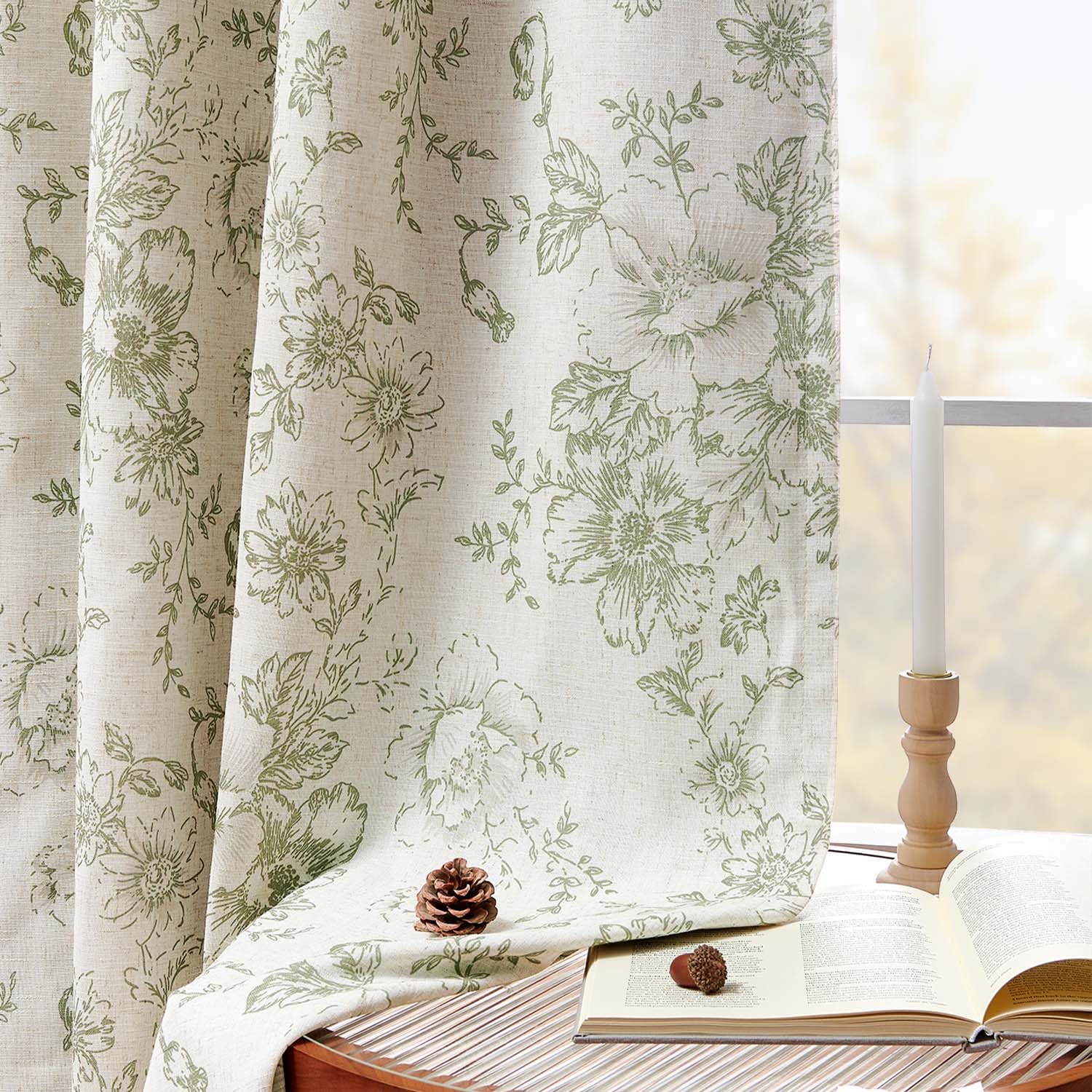jinchan Floral Linen Blackout Curtains for Bedroom 96 Inches Long