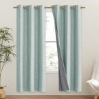NICETOWN 100% Absolutely Blackout Linen Curtains with Thermal Insulated Liner, Seafoam Green, 42" Wide, 72" Length Energy Saving Curtains for Classroom 2 Panels Set, Vertical Blinds