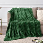 BEDELITE 3D Ribbed Dark Green Fleece Throw Blanket for Couch, 50x60 Inch