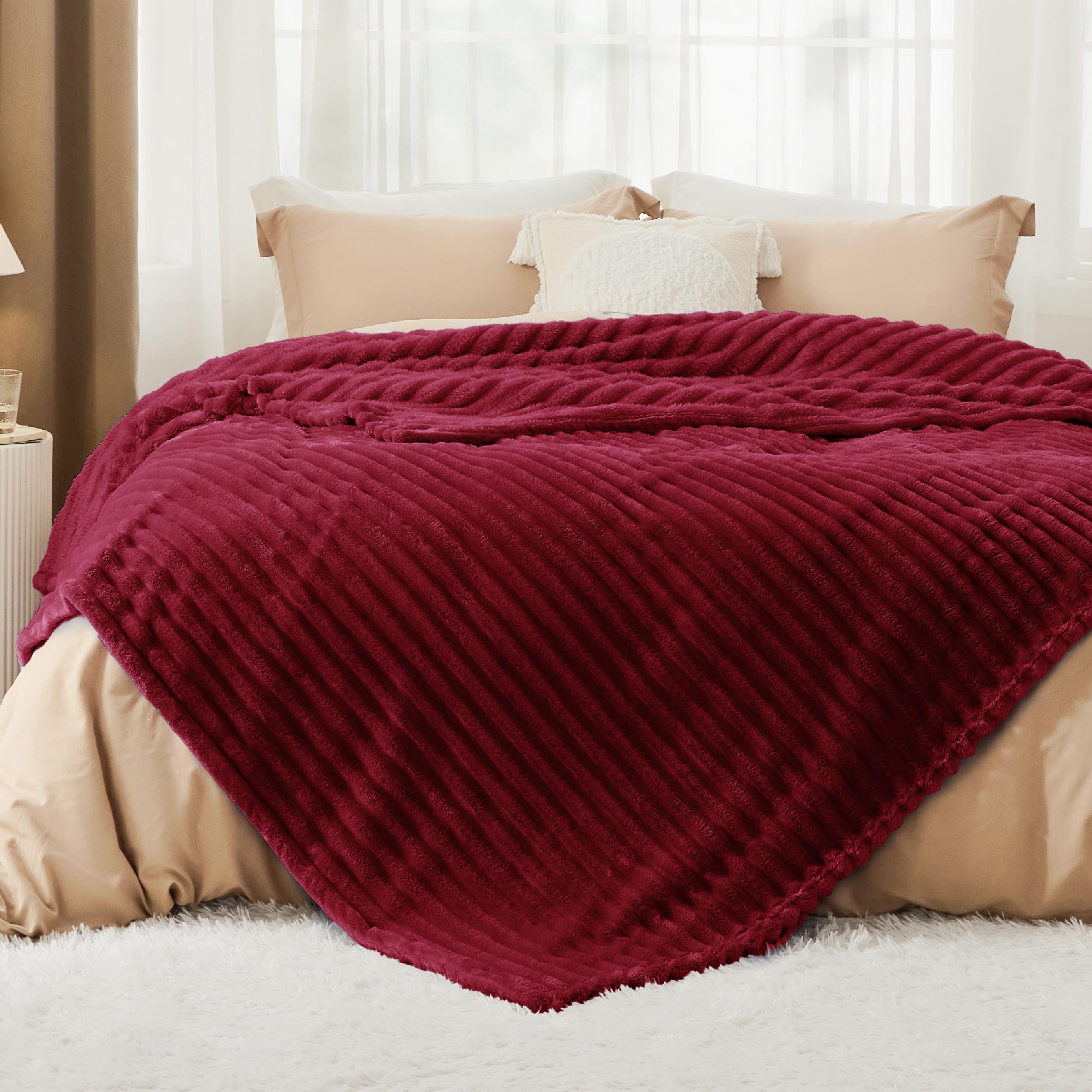 Bedsure Soft Cal Size Blanket for Bed Deep Red 102"x96"