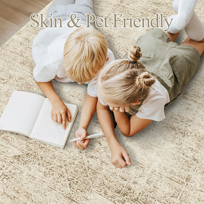 Soalmost Washable Area Rug 8x10 Large Soft Living Room Rugs Light Brown