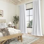 Guken White 100% Blackout Linen Curtains 144 Inch Length 2 Panels Set for Living Room Bedroom Back Tab Thermal Insulated Black Out Drapes Room Darkening Window Curtains