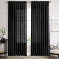 Nanspring Linen Curtains 84 inches Long for Living Room Privacy Sheer Black Simple Modern Curtains Back Tab and Rod Pocket Cotton Textured Curtain for Bedroom Dinner Room 70x84, 2 Panel