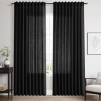 Nanspring Linen Curtains 84 inches Long for Living Room Privacy Sheer Black Simple Modern Curtains Back Tab and Rod Pocket Cotton Textured Curtain for Bedroom Dinner Room 70x84, 2 Panel
