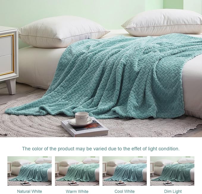 Exclusivo Mezcla Fleece King Size Blanket for Bed, 90x104 Inches Soft Cozy Jacquard Flannel Blankets, Lightweight Fuzzy Plush Warm for Women, Celadon