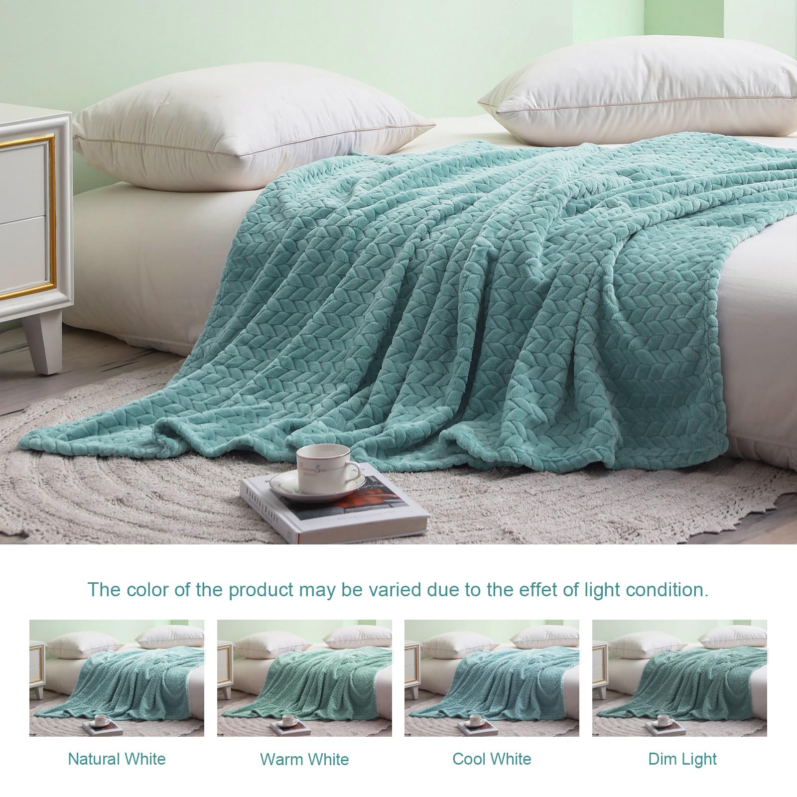 Exclusivo Mezcla Fleece Throw Blanket for Couch Sofa, 50”x70”, Celadon