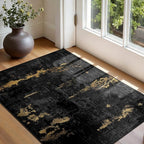 RELEANY Washable 3'x5' Abstract Area Rug for Living Room Black Gold