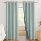 NICETOWN 100% Absolutely Blackout Linen Curtains with Thermal Insulated White Liner, Seafoam Green, 52" Wide, 90" Length Energy Saving Curtains for Living Room 2 Panels Set, Vertical Blinds