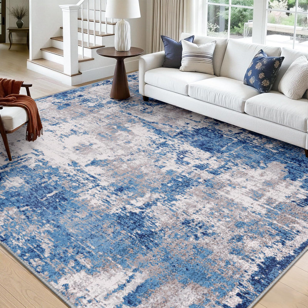 RELEANY Washable Square 10' x10' Area Rug for Living Room Blue Gray