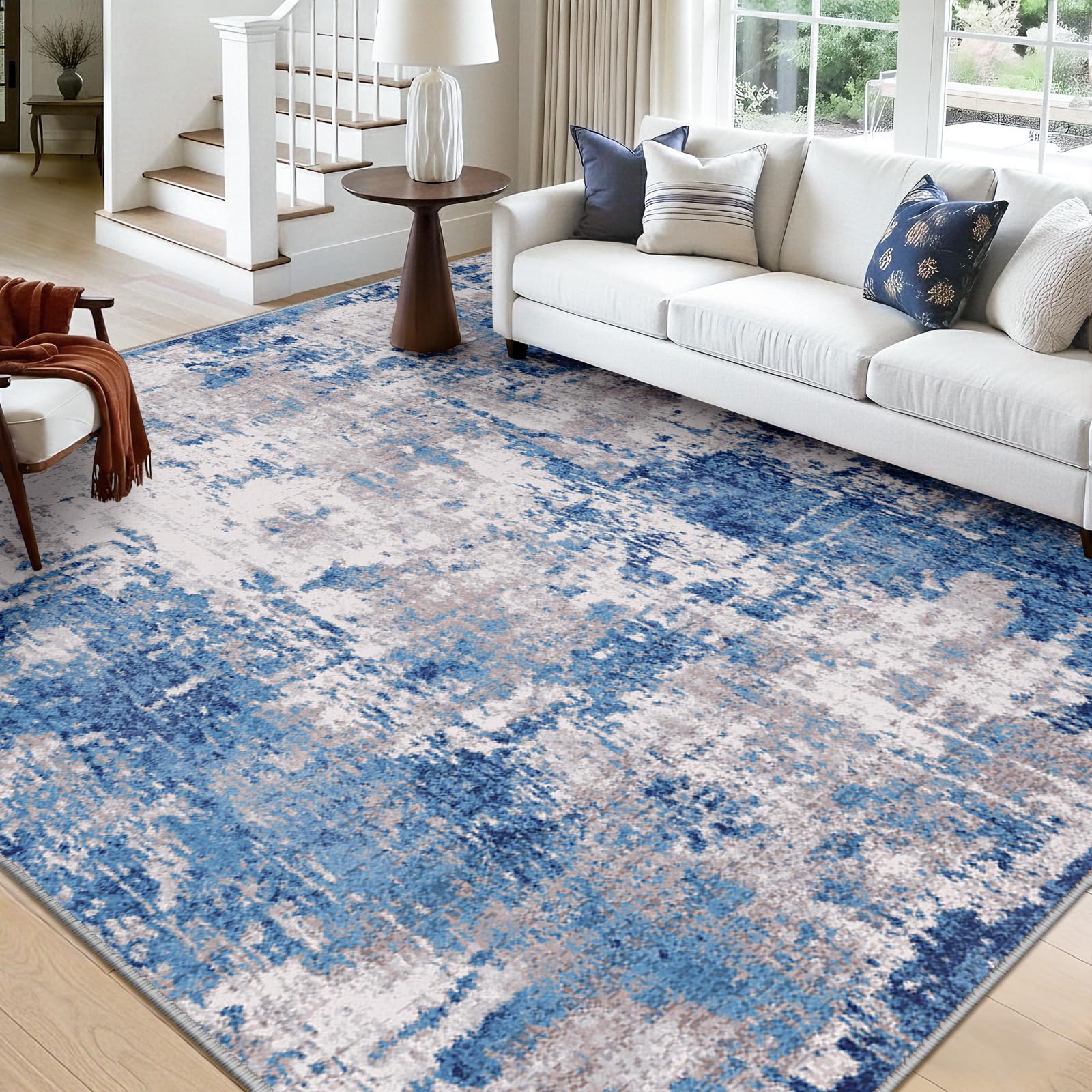 RELEANY Washable Square 10' x10' Area Rug for Living Room Blue Gray