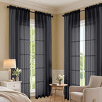 OVZME Black Bedroom Curtains 2 Panel Sets 90 Inch Length, 59 Inch Extra Wide Light Filtering Light Weight Soft Window Treatment Panels for Study Room Living Room Guest Room, 59Wx90L Inches