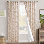 jinchan Taupe Floral Linen Curtains Lined 84 Inch Vintage Back Tab 2 Panels