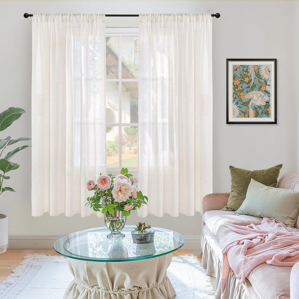 BGment Linen Semi Sheer Curtains 72 Inch Length for Living Room - Rod Pocket Natural Textured Window Drapes Light Filtering for Bedroom Lightweight Rustic, 2 Panels Set, 52 X 72 Inch