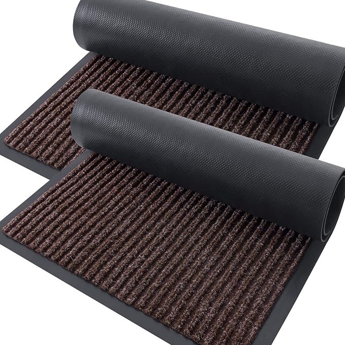 OLANLY Front Door Mat Indoor Outdoor Entrance, 2-Pack 47 x 32 Inch, Waterproof Heavy Duty Doormat, Fade Resistant, Low Profile, Easy Clean Patio Porch Welcome Floor Mats for Entry, Tan