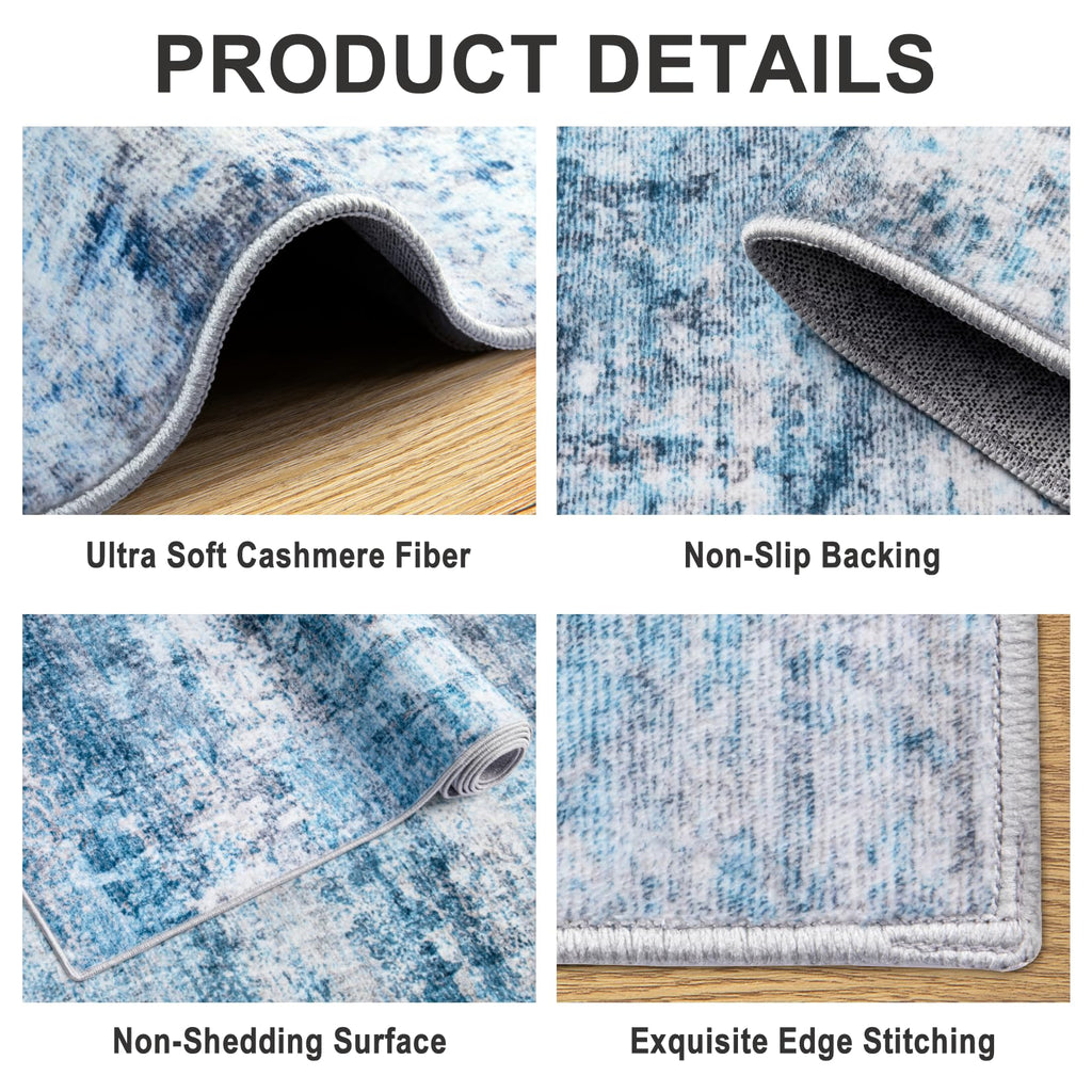 PLHXFR Area Rug Living Room: 4x6 Modern Abstract Washable Carpet Blue