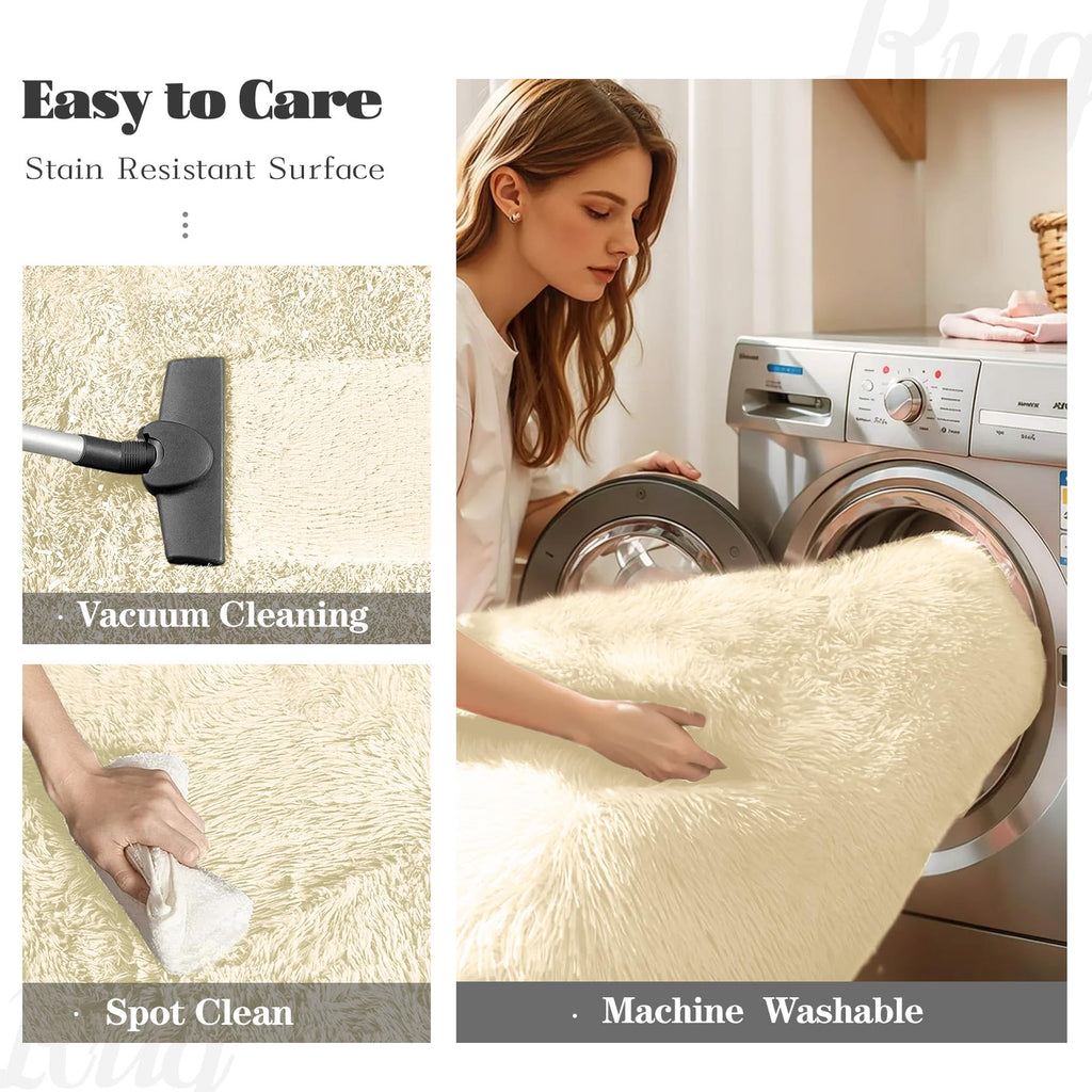 5x7 Area Rug for Living Room: Fluffy Shag Soft Washable Rugs Fuzzy Plush Indoor Carpet for Bedroom Nursery Playroom Dorm Kids Girls Boys Room (Cream White, 5'x7')