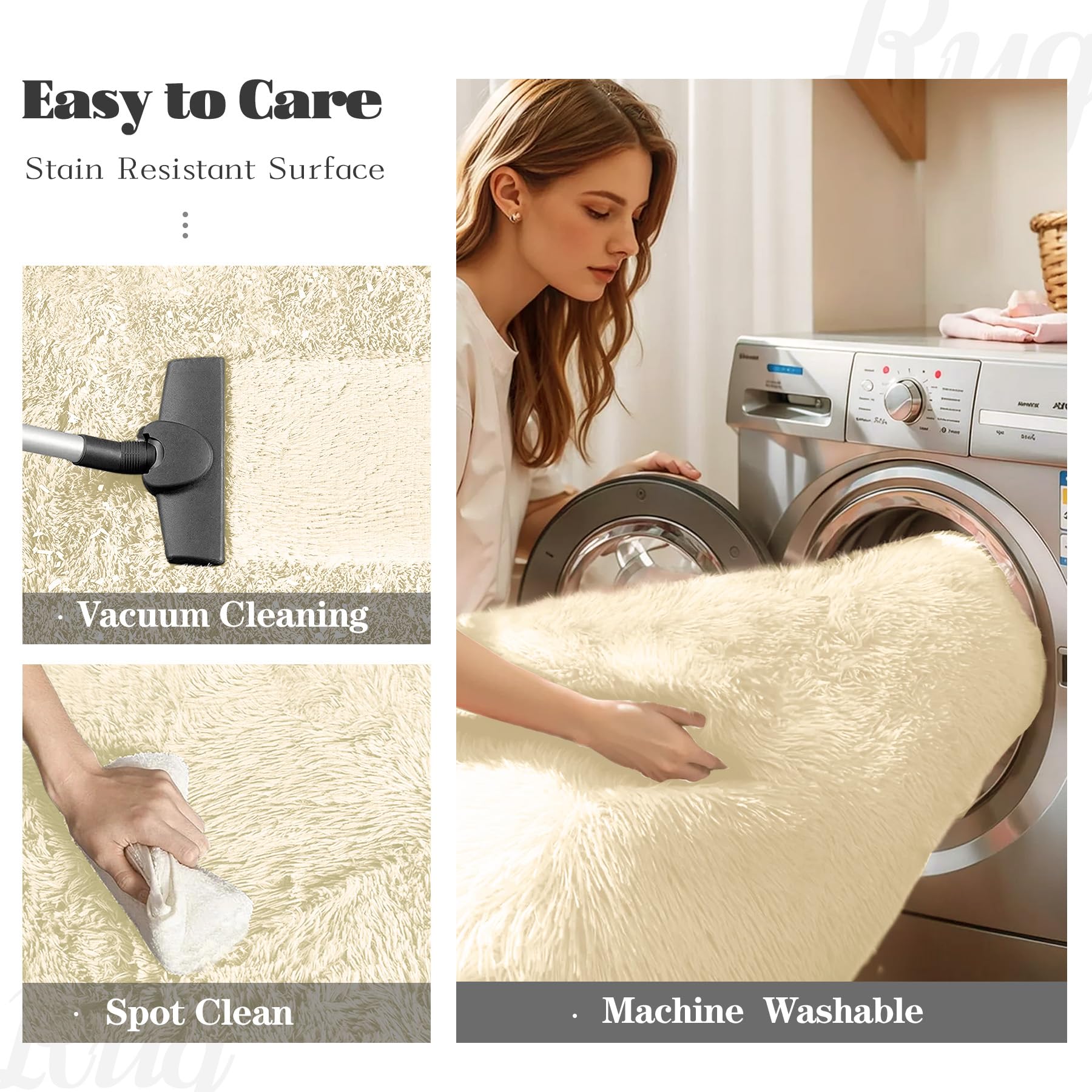 5x7 Area Rug for Living Room: Fluffy Shag Soft Washable Rugs Fuzzy Plush Indoor Carpet for Bedroom Nursery Playroom Dorm Kids Girls Boys Room (Cream White, 5'x7')