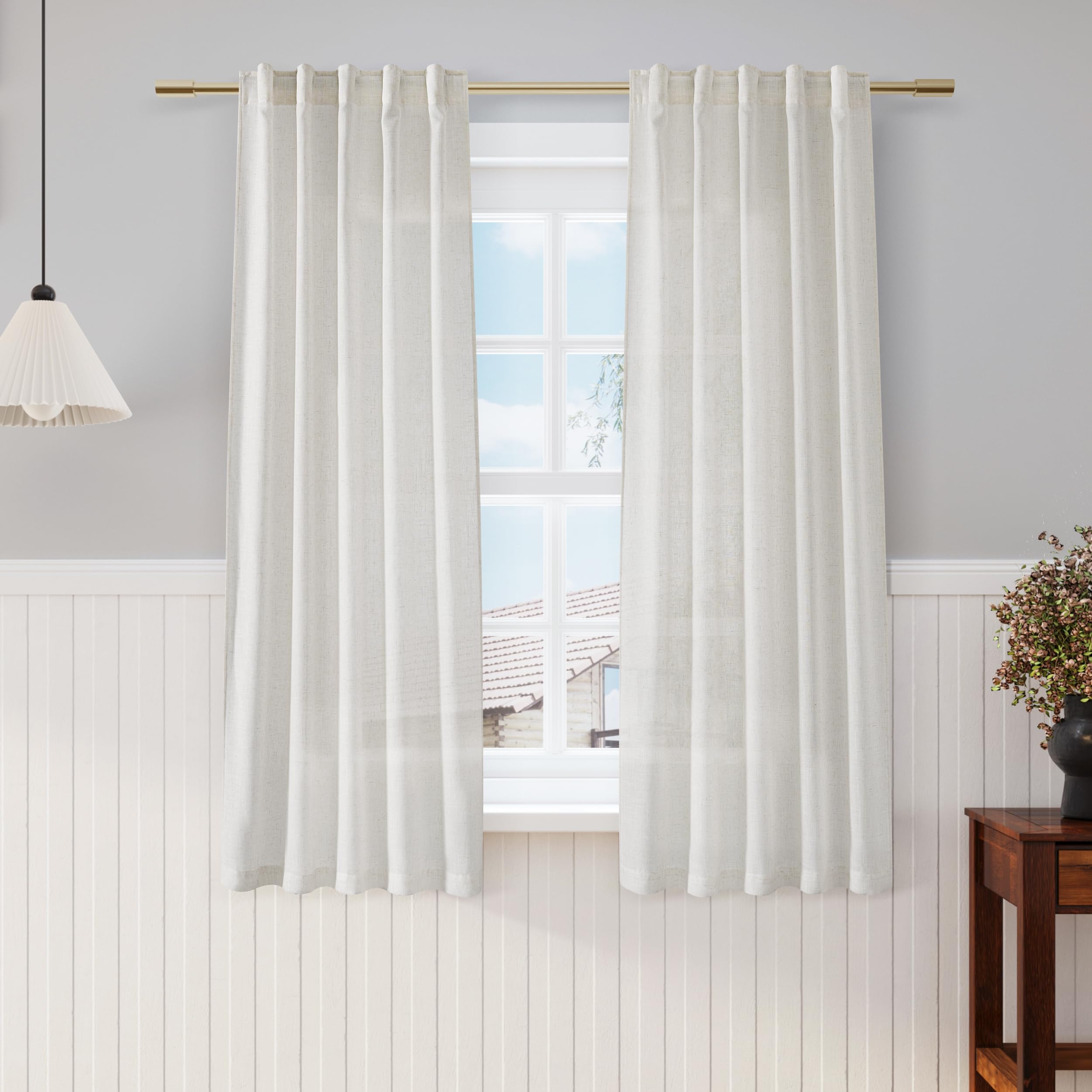 Nanspring Cream Semi Sheer Linen Curtains 63 inch Length for Living Room Back Tab Rod Pocket Modern Farmhouse Coastal Decor Cream Cotton Textured Gauze Curtains for Dining Room Office 38x63