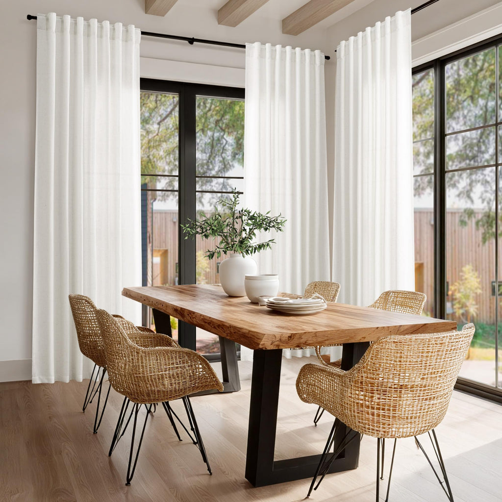 Nanspring Beige White Linen Curtains 96 Inches Long for Living Room Privacy Light Filtering Semi Sheer Curtain Back Tab and Rod Pocket Coastal Decor Drapes for Bedroom Dinner 40 X 96, 2 Panels