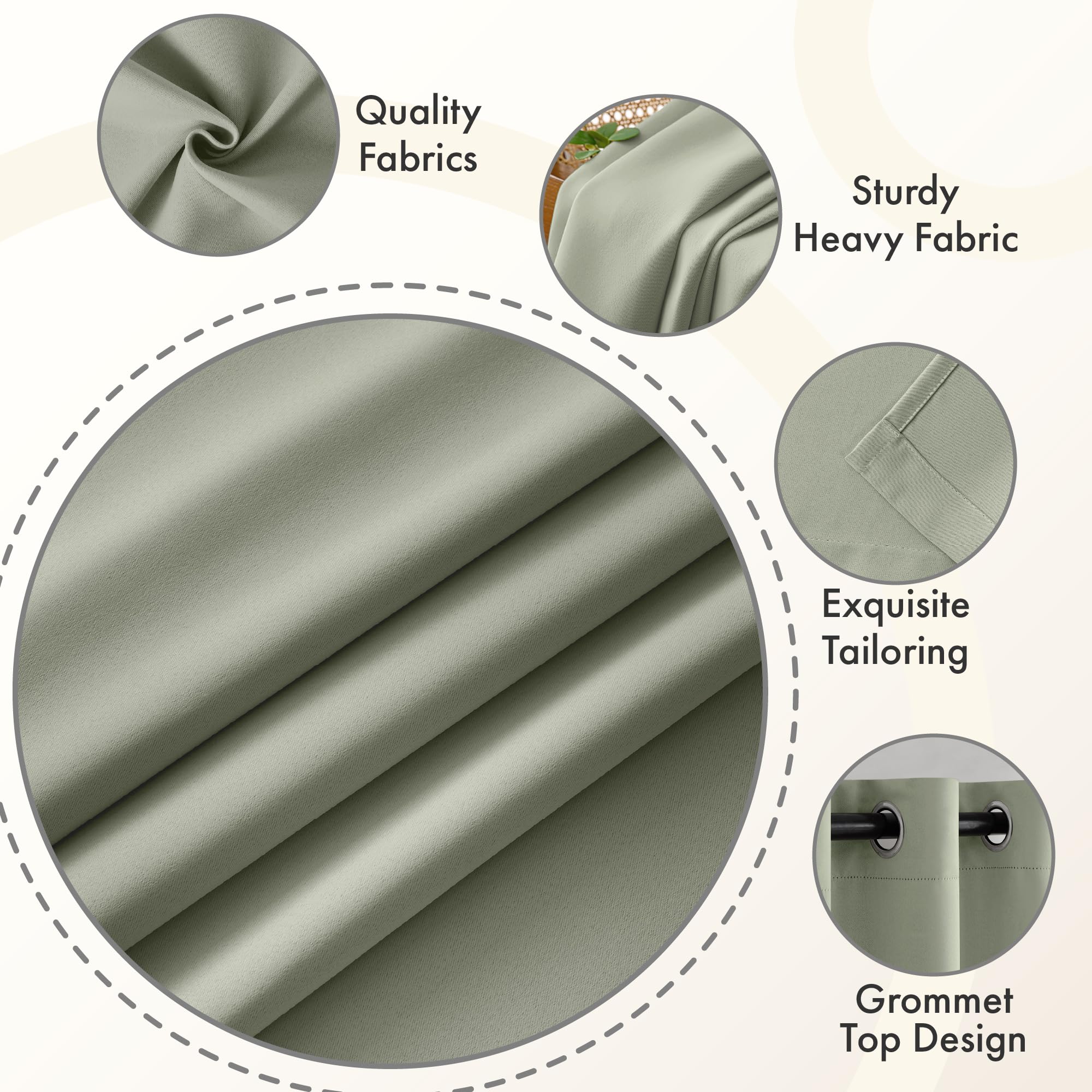 MIULEE Sage Green Blackout Bedroom Curtains Drapes 90 Inch Long 52"x90"