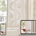 jinchan Belrose Lined Linen Blend Curtains Boho Floral Curtains for Bedroom 96 Inch Length Ivory Embroidered Drapes Rod Pocket Farmhouse Flower Drapes for Living Room Window Treatments Set 2 Panels