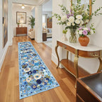 Rug for Hallways Kitchen Rug 2'6" x 14', Non Slip Washable Rugs with Rubber Backing Soft Floral Carpet Runner for Hallways, Kitchen, Laundry, Bedroom, Bathroom(2.6 x 14, Blue Garden)