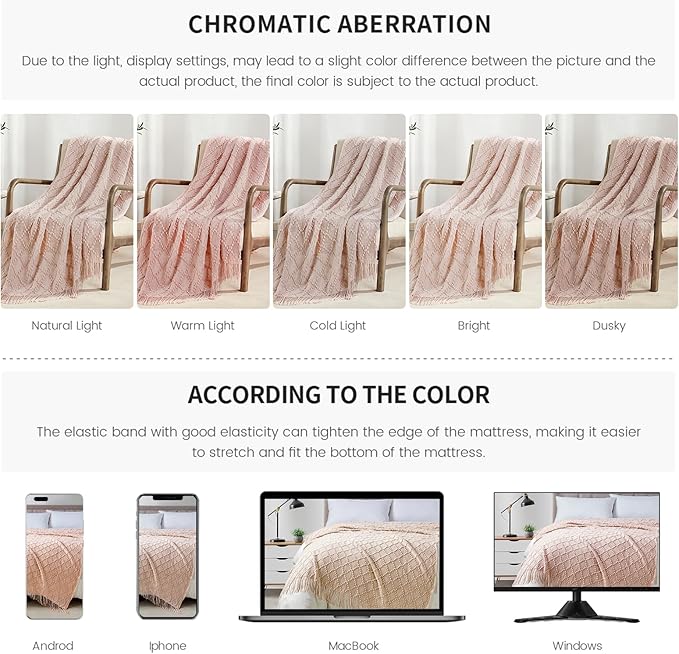 BOURINA Pink Throw Blanket 50 x70 Inch Jacquard Throw Knitted Blanket