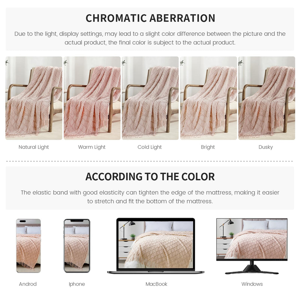 BOURINA Pink Throw Blanket 50 x70 Inch Jacquard Throw Knitted Blanket