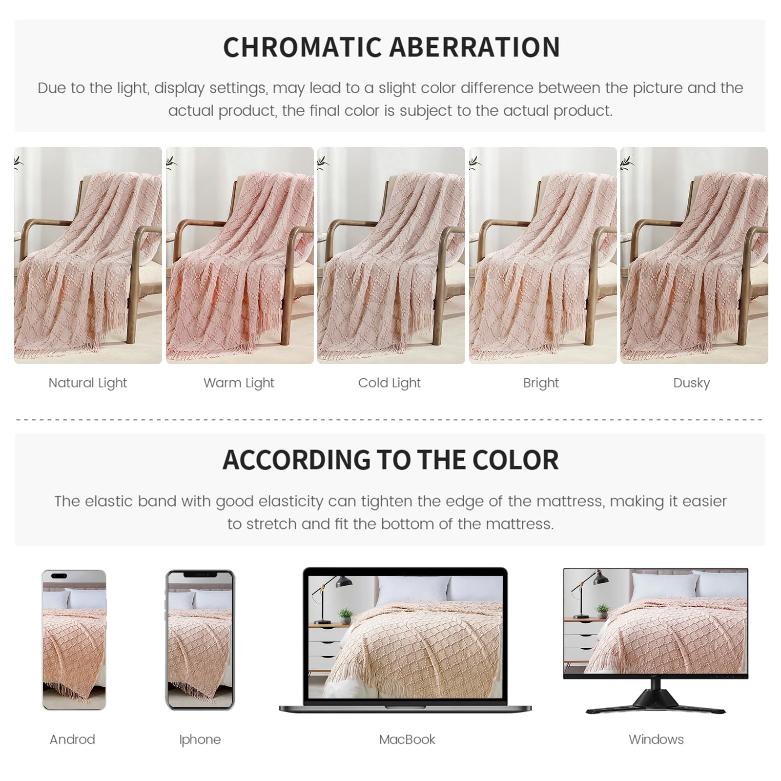 BOURINA Pink Throw Blanket 50 x70 Inch Jacquard Throw Knitted Blanket