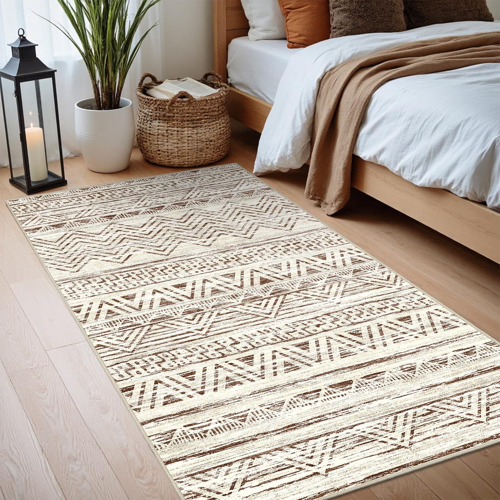 2x4 Runner Rug Washable Moroccan: Non Slip Entryway Throw Rugs Beige