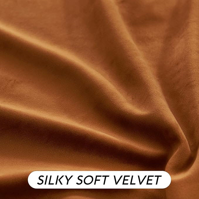 RYB HOME Velvet Curtains 108 inch, Room Darkening Window Curtains for Living Room Thermal Insulated Privacy Backdrop with Back Tab Loop for Bedroom, Golden Oak, W52 x L108 inch, 2 Panels