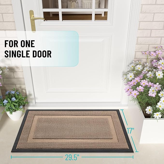 OLANLY Front Door Mat Indoor Outdoor Entrance, Waterproof All-Season, All-Weather Doormat, Sturdy Natural Rubber, Low Profile, Easy Clean Patio Porch Entryway Mat, 71x23, Mocha
