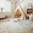 Round Rug 8ft Circle Rug Washable: Carpet Circular Area Rug for Entryway Kitchen Bedroom Dining Room Living Room Large 8 Feet Abstract College Dorm Non Slip Low Pile Beige Grey