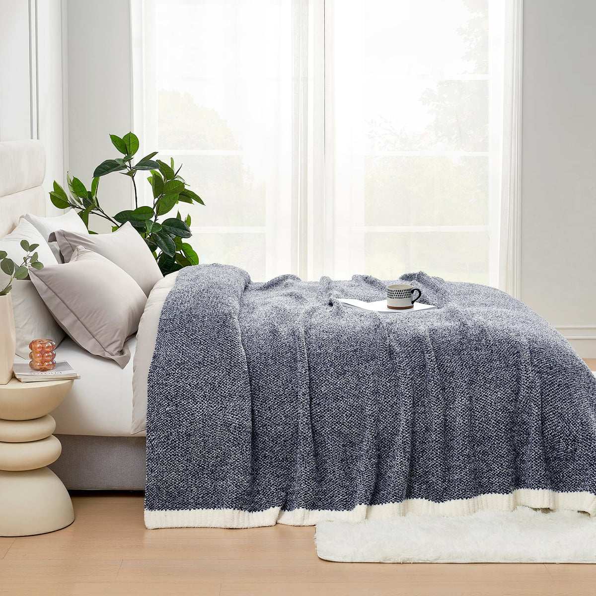 Snuggle Sac Heather Throw Blanket for Couch, Reversible Super Soft Blankets Warm Cozy Knit Fuzzy Plush Lightweight for Sofa, Bed, Camping, Picnic (Sage Green, Twin (60"x80"))