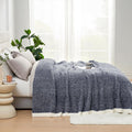 Snuggle Sac Oversized Navy Blanket, Twin XL Size for Bed | Reversible Super Soft & Cozy Knit Throw, Fuzzy Plush Fabric in Heather Navy, 66x90 inches
