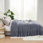 Snuggle Sac Oversized Navy Blanket, Twin XL Size for Bed | Reversible Super Soft & Cozy Knit Throw, Fuzzy Plush Fabric in Heather Navy, 66x90 inches