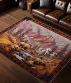 YIHOUSE Rustic Cabin Area Rug for Bedroom 4x6,Machine Washable Forest Bear Rug,Non-Slip Low Pile Print Pattern Mountain Rug for Living Room