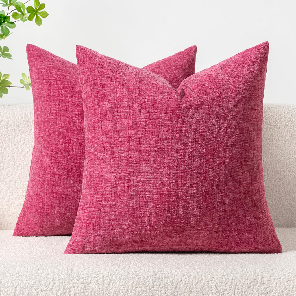 MIULEE Soft Chenille Throw Pillow Covers Hot Pink 18x18 Inch Pack of 2