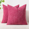 MIULEE Soft Chenille Throw Pillow Covers Hot Pink 18x18 Inch Pack of 2