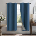 Navy Blue Black Out Curtains 63 Inch Long 2 Panel Burg Linen Textured Thermal Insulated Total Blackout Window Shades Soundproof Dark Out Curtain for Living Room Kids Children Boy Bedroom 63 Length