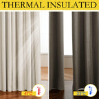 NICETOWN 100% Blackout Linen Texture Curtains 80" Long, Beige, 2 Pcs, Thermal Insulated Full Blackout 2-Layer Lined Drapes, Energy Efficiency Window Draperies for Boy's Room