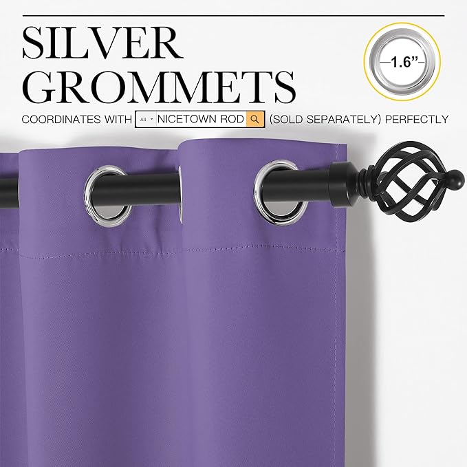 NICETOWN Blackout Window Curtains 80 inch Long, 2 Panels, 34 inch, Lilac Purple, Grommet Top Room Darkening Thermal Insulated Solid Vertical Drapes for Bedroom/Kid Room